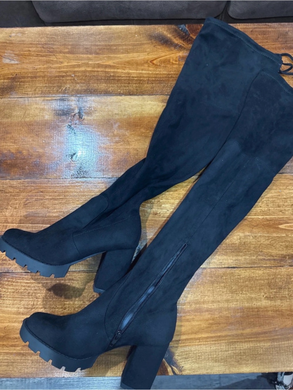 Fashion Nova Black Suede Over-the-Knee Chunky Heel Boots
